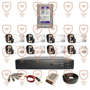پک کامل 8 عددی دوربین مداربسته 5 مگاپیکسل فول اچ دی پلاک خوان و تشخیص چهره وارم لایت دیدشب رنگی